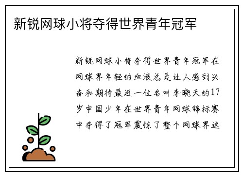 新锐网球小将夺得世界青年冠军